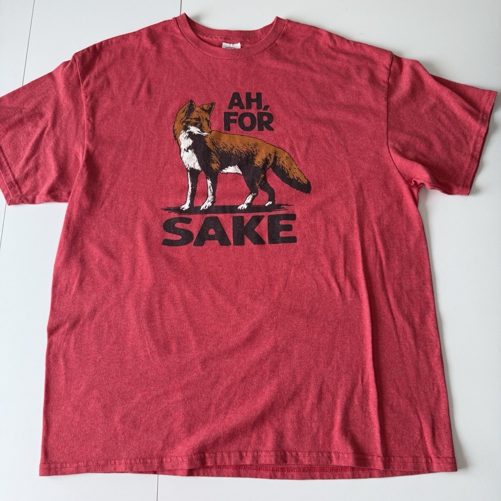 Vintage‎ Y2K Ah For Fox Sake Graphic Funny Parody Red Shirt Size XL